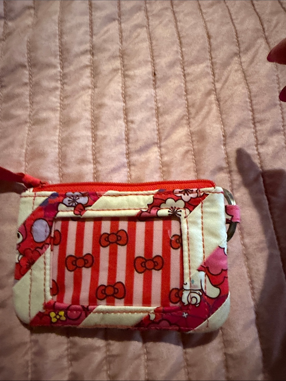 Vera Bradley Pink Red Floral Hello Kitty Coin Pouch with Keyring - Picture 2 of 3